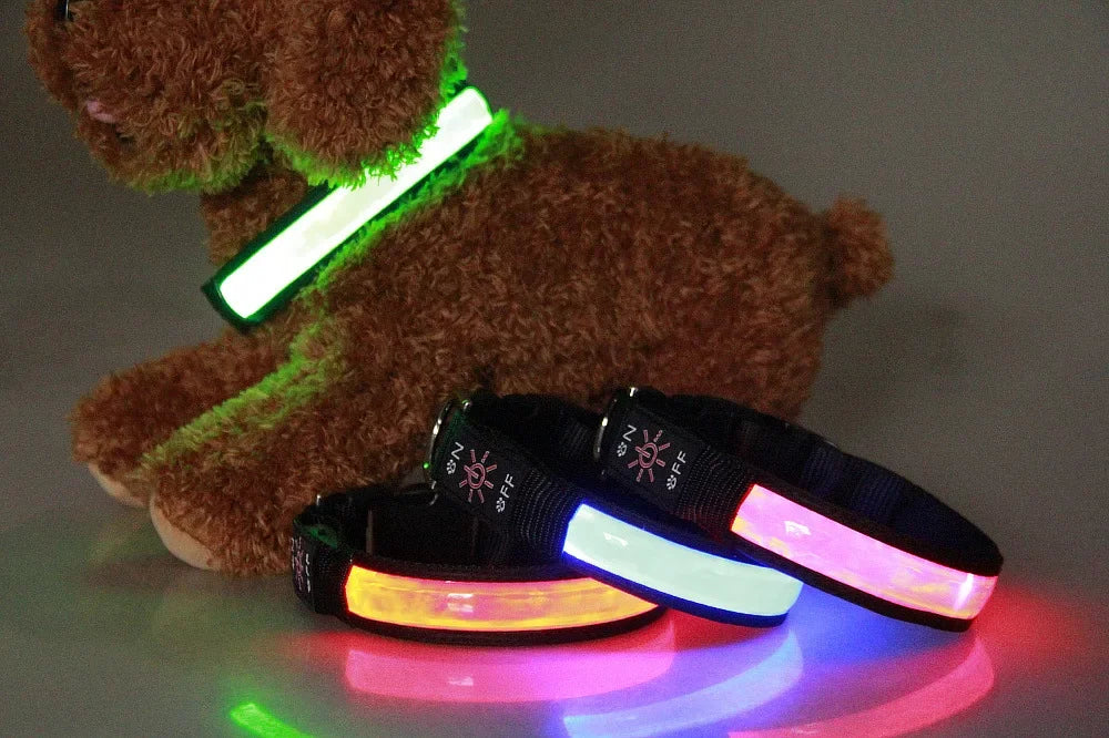 LED Glowing Dog Collar – USB Rechargeable Adjustable Flashing Safety Night Light for Small, Medium & Large Dogs