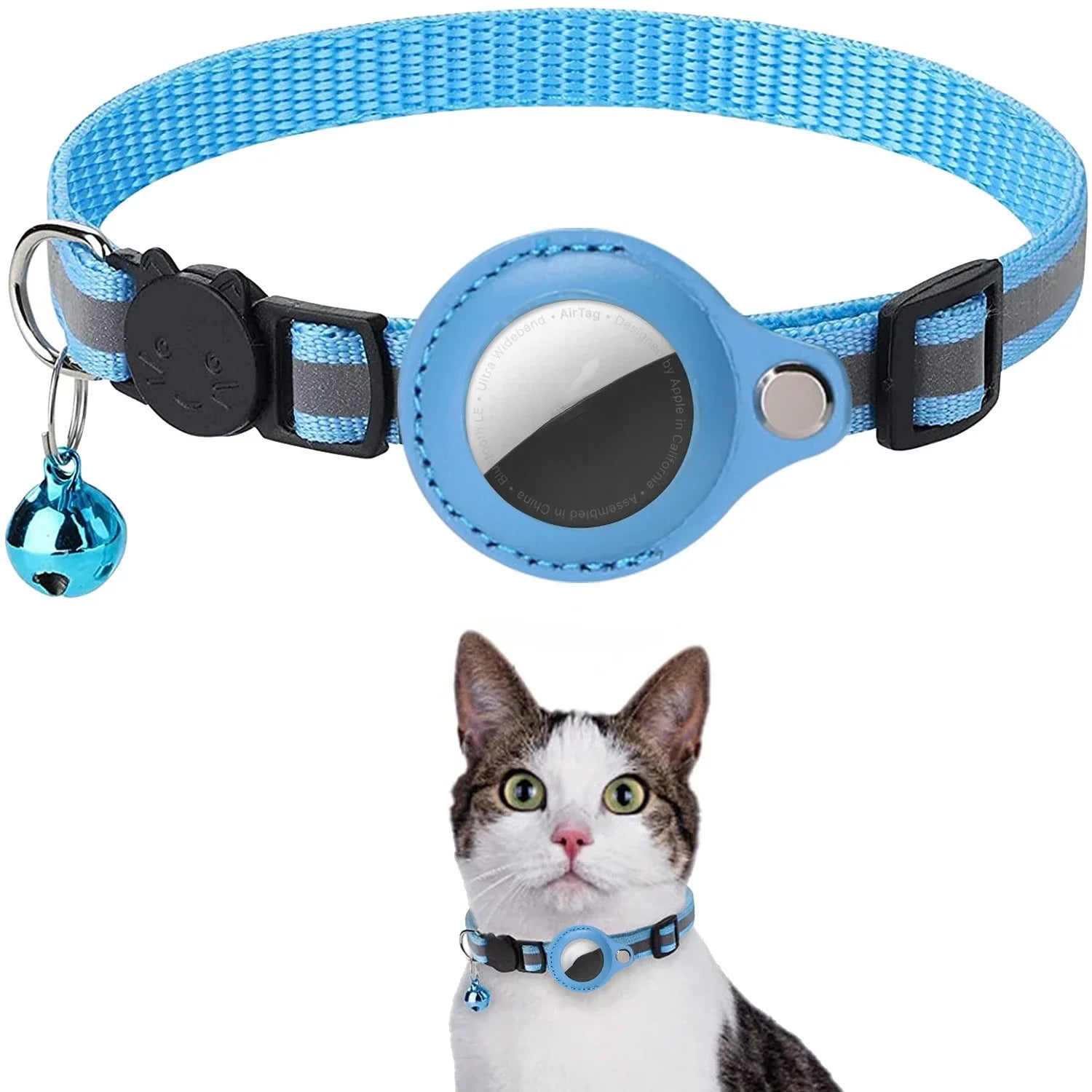 Reflective Anti-Loss Cat Collar with GPS Tag Holder & Bell