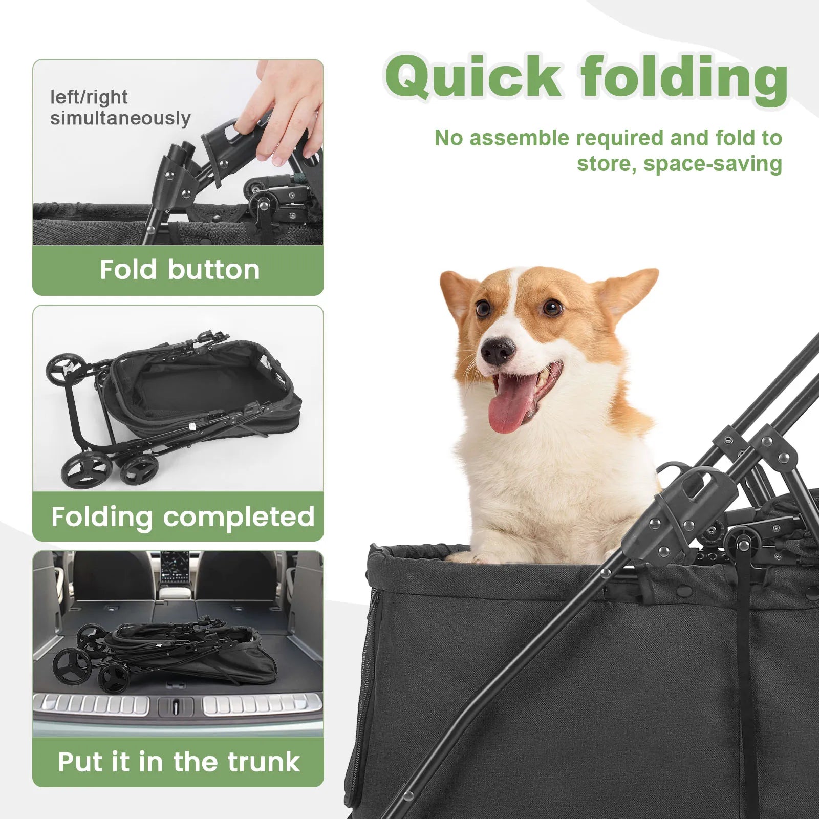 Wedyvko Luxury 80 lbs Pet Stroller – 4-Wheel Foldable Dog Stroller with Brakes, Dark Grey