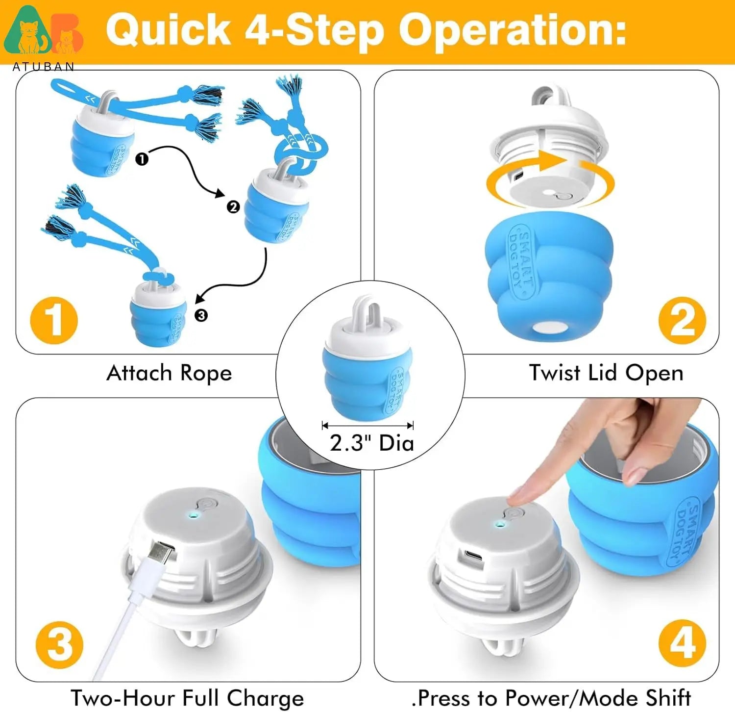 ATUBAN Interactive Dog Toy Ball – Rechargeable Smart Moving Ball for Active Play & Boredom Relief