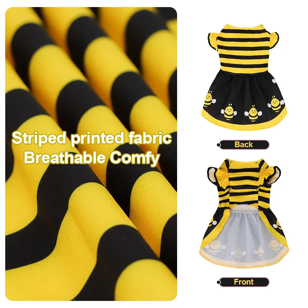 Dog Bee Costume – Cute Bumble Bee Dress for Dogs, Cats & Puppies, Halloween & Party Pet Outfit