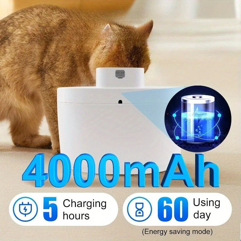 Wireless 2.6L Cat Water Fountain – Stainless Steel with LED Light & Filters