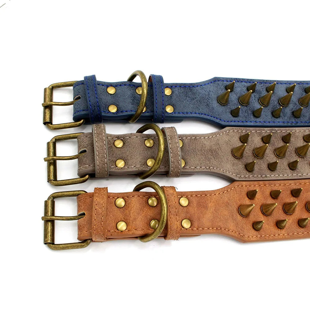 Heavy-Duty Spiked Leather Dog Collar – Wide, Comfortable Protection Collar for Extra Large Dogs