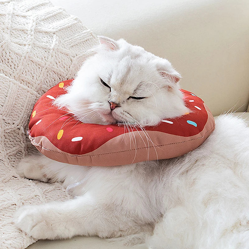Cute Donut Cat Recovery Collar – Adjustable Soft E-Collar for Cats & Small Dogs