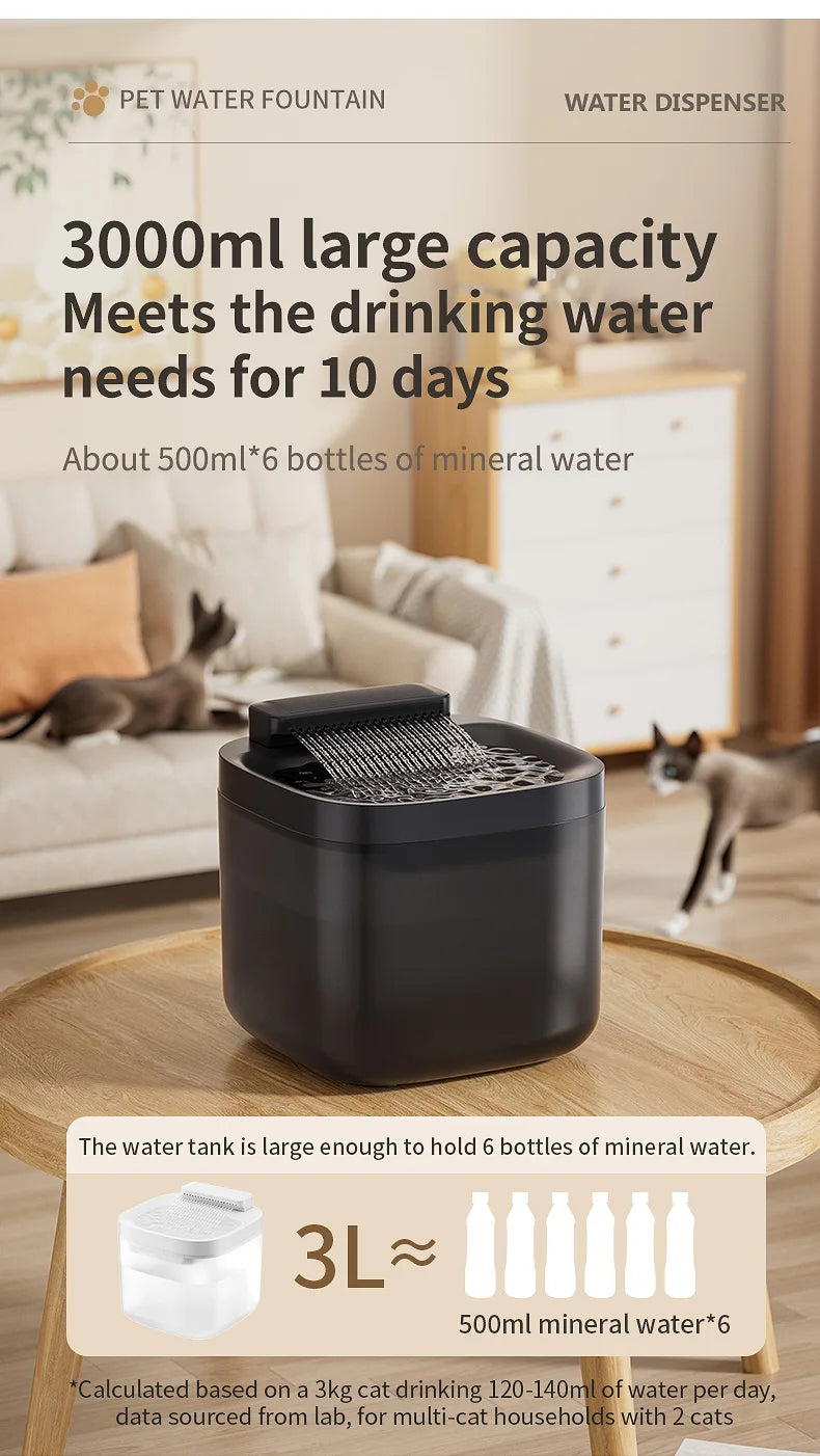 3L Automatic Cat Water Fountain – Large Capacity 101oz Pet Dog Water Dispenser with Circulating Filter & Quiet Pump