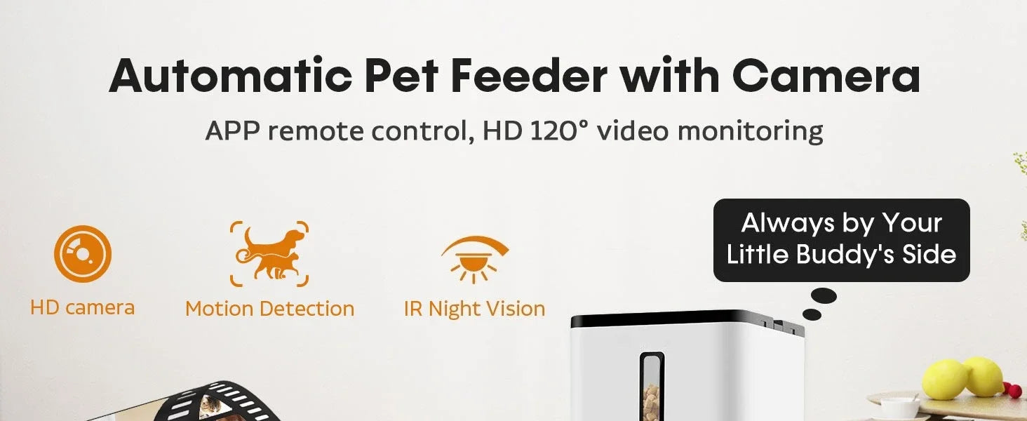 Automatic Dog & Cat Feeder with Camera – 5G WiFi Smart App Control, HD 1080P Video Recording, Timed Pet Food Dispenser