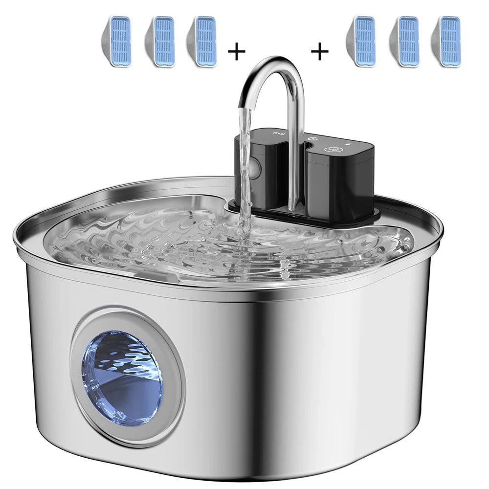 3.2L Stainless Steel Cat & Dog Water Fountain – USB Rechargeable Automatic Pet Drinking Bowl with Sensor