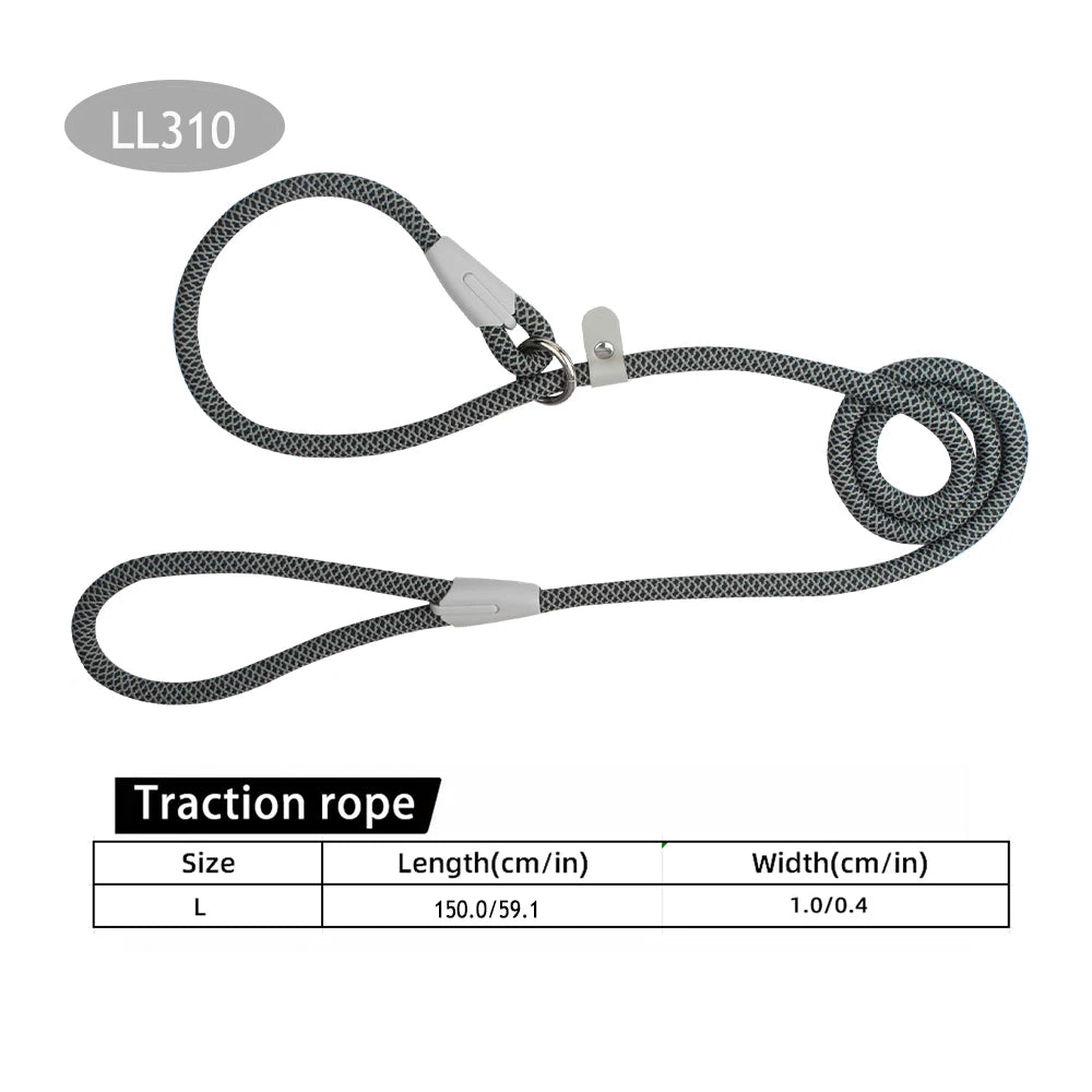 2-in-1 Classic Dog Collar and Leash Set – Adjustable Black Mesh P Rope Nylon Training Harness with Slip Strap