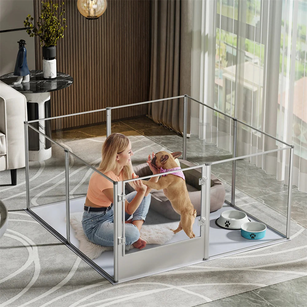 Extra-Large Acrylic Dog Playpen – Transparent Pet Enclosure with Waterproof Whelping Pad for Dogs, Bunnies, Ferrets & Small Animals