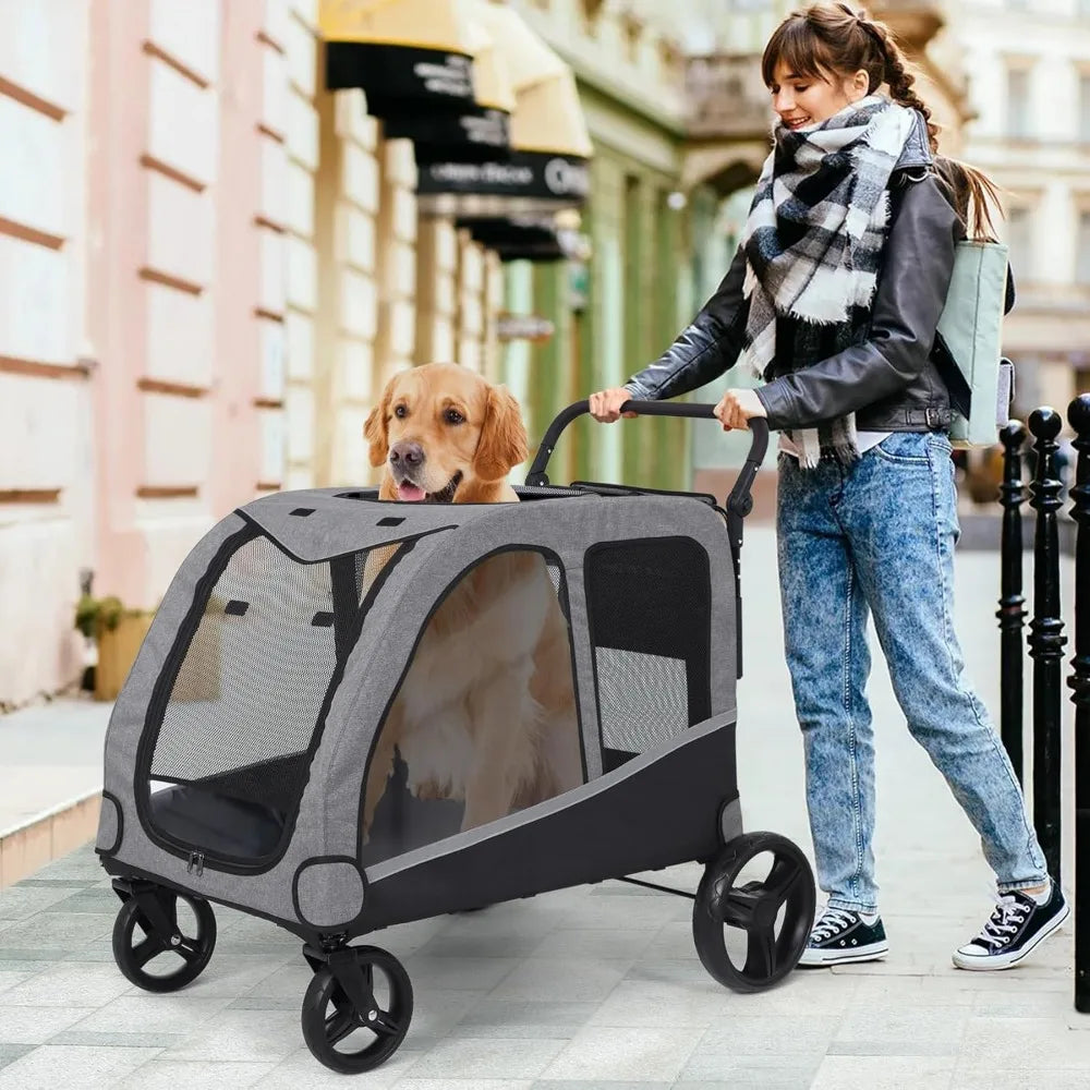 Extra Large Pet Stroller – Foldable Heavy-Duty Stroller for Medium & Large Dogs (160 lbs Capacity)