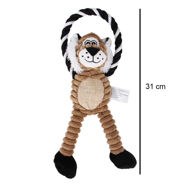 Dog Plush Squeaky Animal Toys – Bite-Resistant Chew Toys for Interactive Play & Dental Health (Lion, Elephant, Monkey)