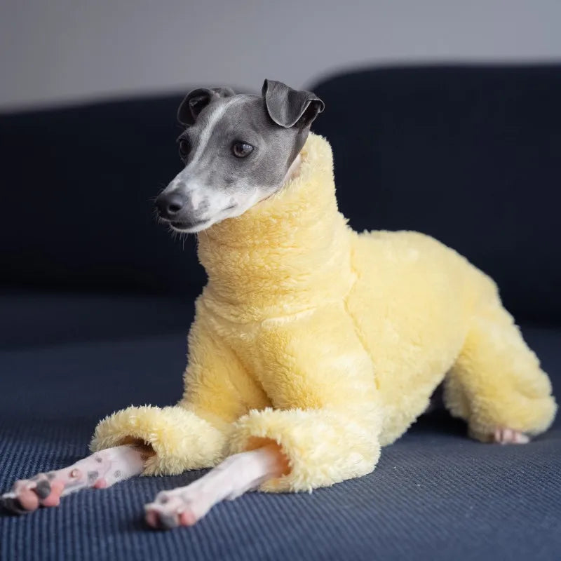 Yellow High-Collar Dog Coat – Soft, Warm Winter Pajamas for Small & Medium Breeds