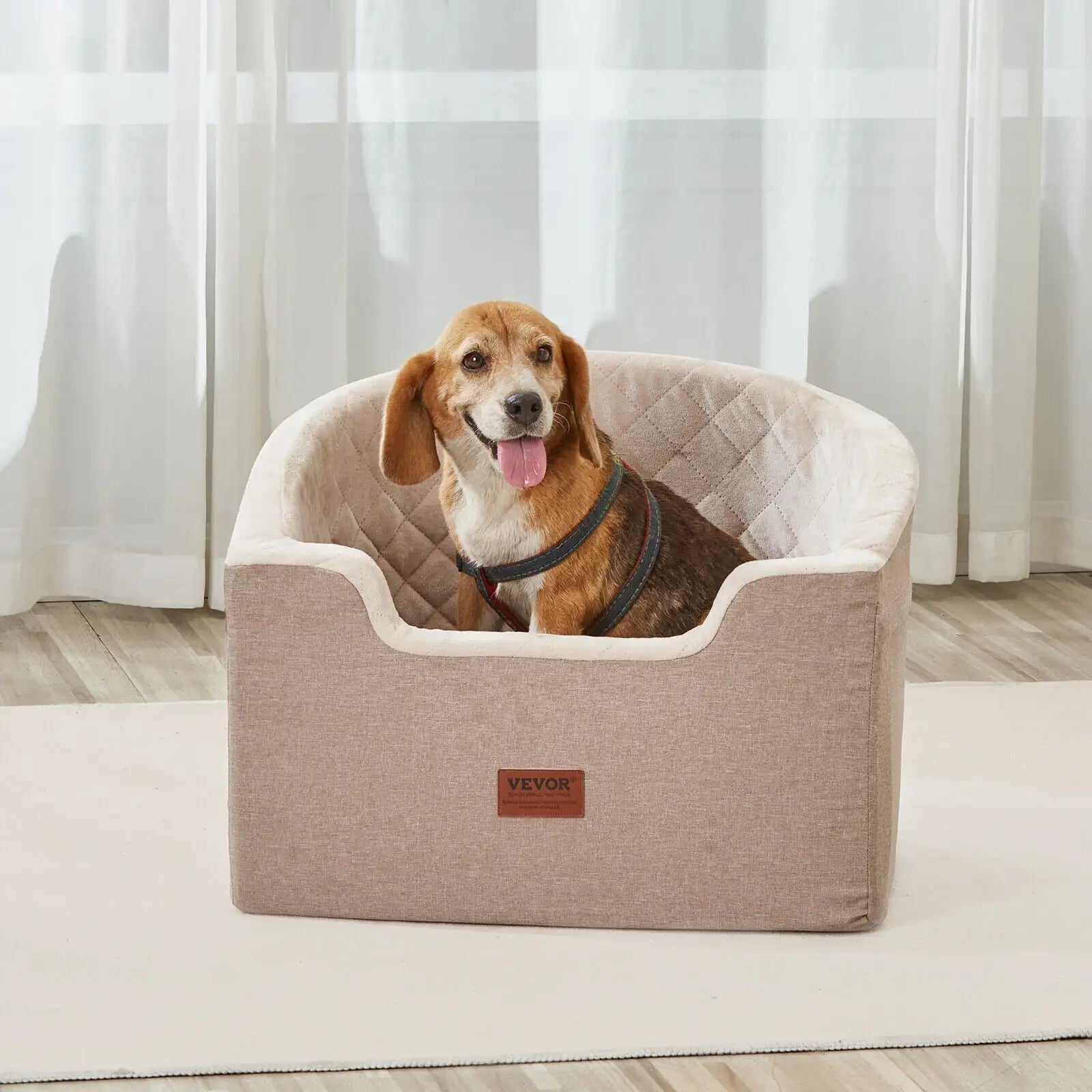 Dog Booster Car Seat – Pet Car Seat for Small & Medium Dogs up to 55 lbs | Travel Safety Carrier (Brown)