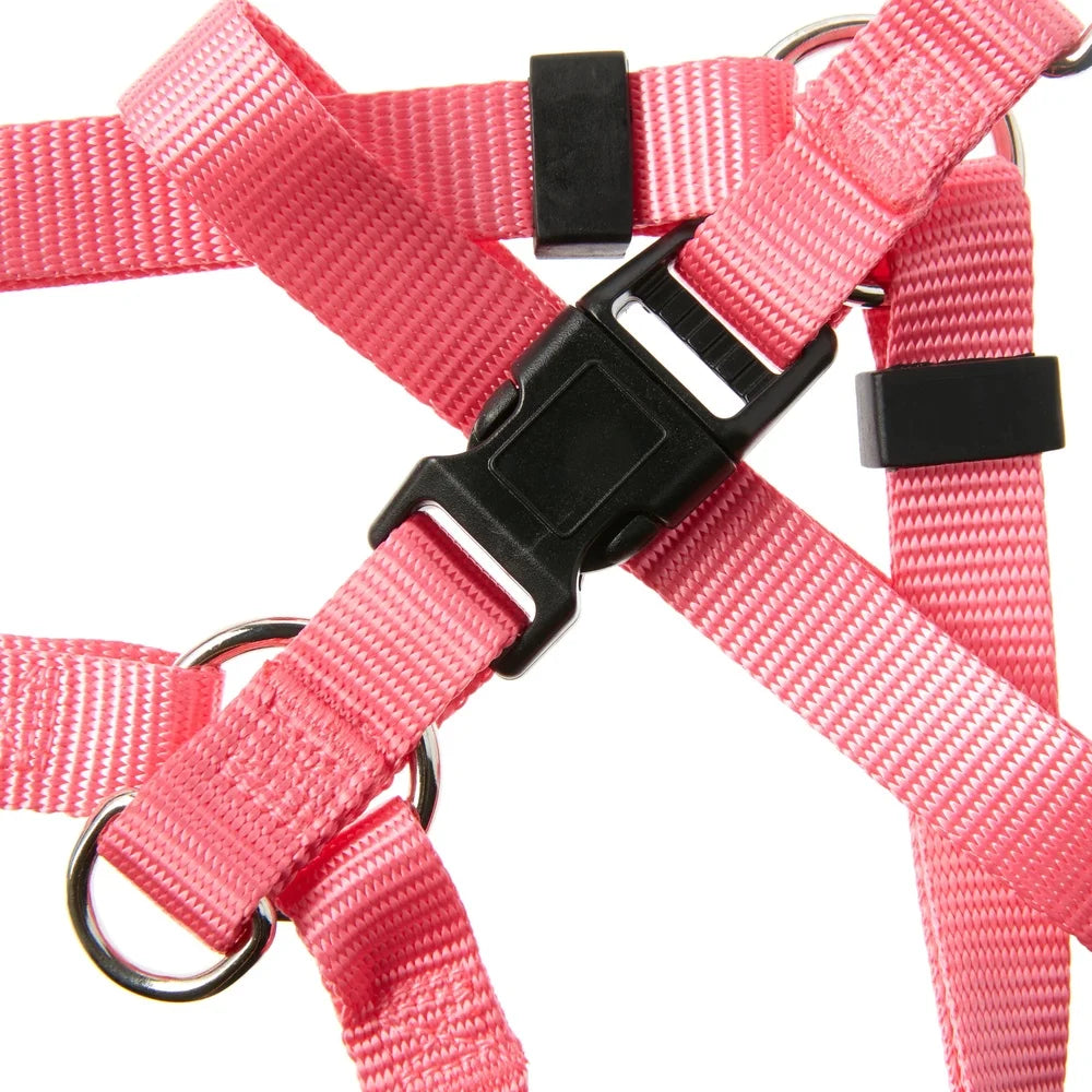 Adjustable Step-In Dog Harness – Pink Nylon Harness for Small Dogs with D-Ring Leash Clip & Secure Fit