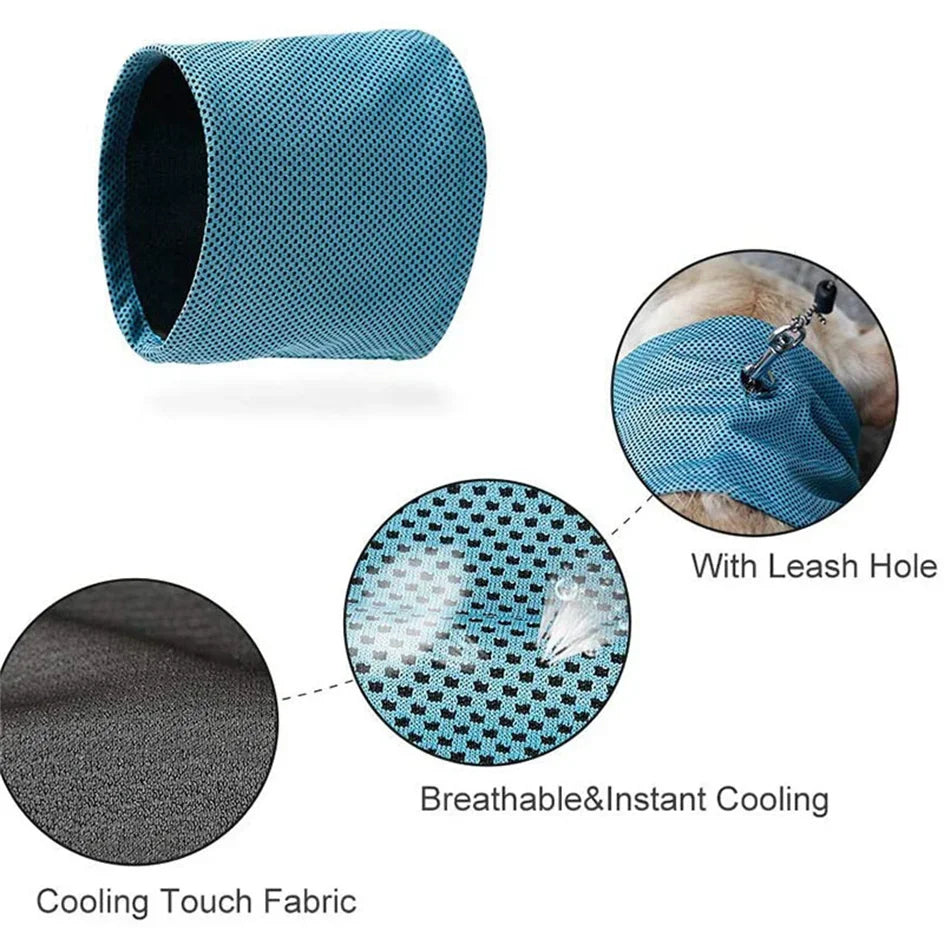 Summer Ice Dog Collar Reusable Physical Instant Cooling Bandana with Leash Hole Prevent Heat Stroke Outdoor Breathable Pet Scarf