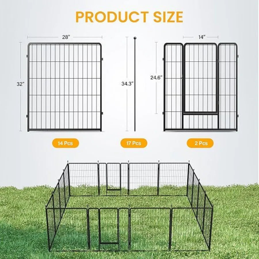 32-Inch 16-Panel Dog Playpen – Indoor & Outdoor Fence for Small to Medium Dogs, Ideal for Yard, Camping, RV, and Garden Use