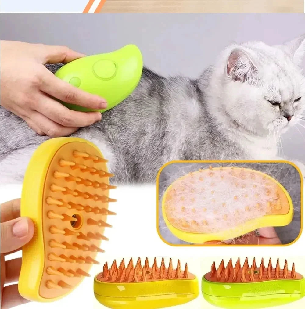 3-in-1 Pet Steam Brush – Electric Grooming Comb with Spray & Massage for Cats and Dogs