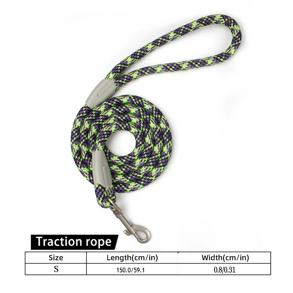 2-in-1 Classic Dog Collar and Leash Set – Adjustable Black Mesh P Rope Nylon Training Harness with Slip Strap