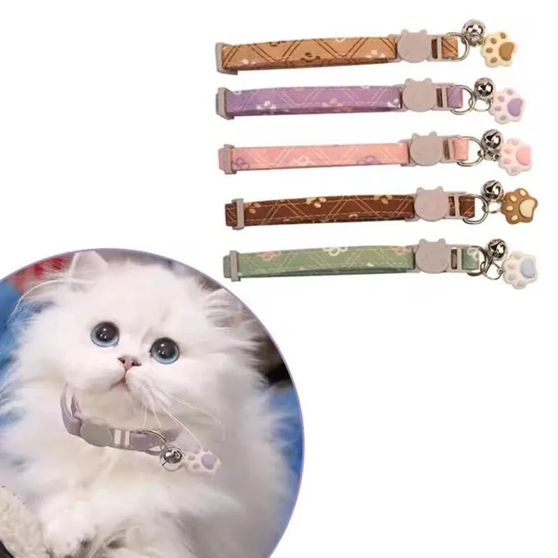 Adjustable Pet Collar with Bell – Colorful Cartoon Footprint Design for Puppies, Dogs & Cats