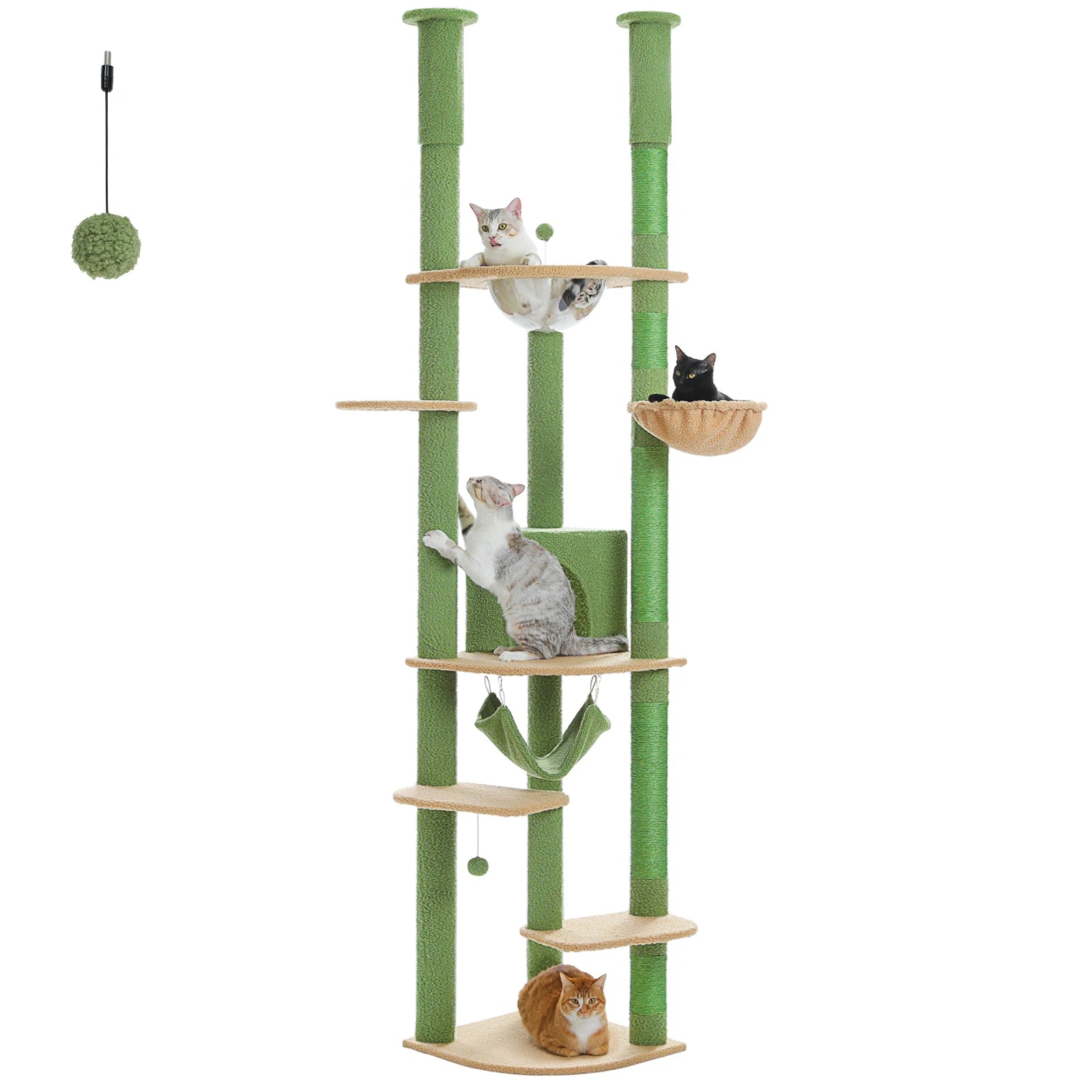 Adjustable Floor-to-Ceiling Cat Tree Tower – Tall Indoor Cat Furniture with Hammock, Cozy Condo & Sisal Scratching Posts