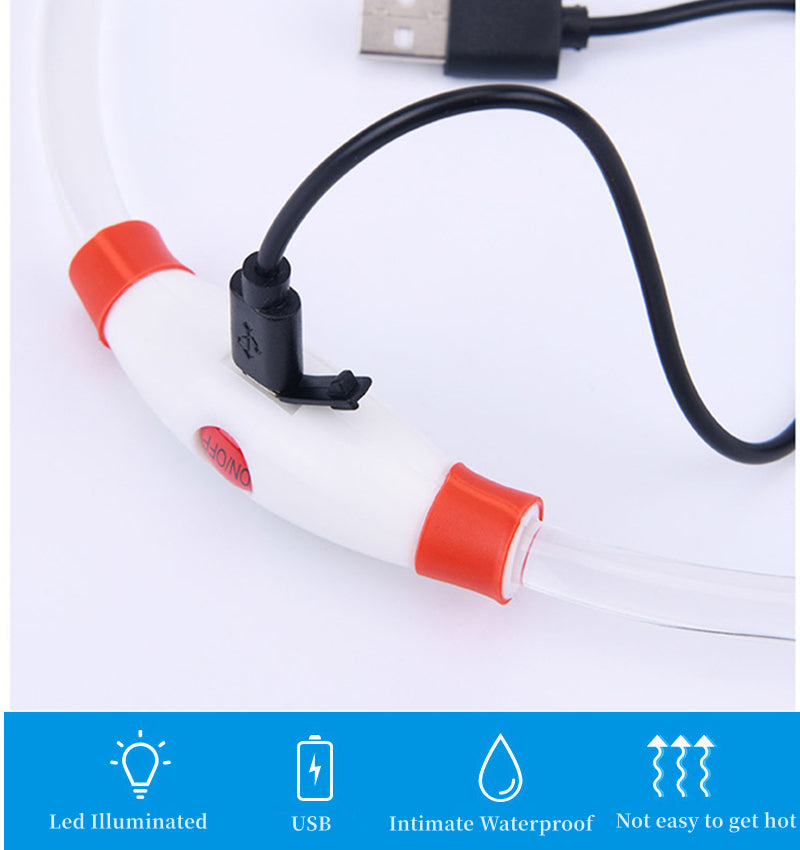 USB Charging LED Luminous Dog Collar – Adjustable Flashing Safety Light Necklace for Dogs & Cats