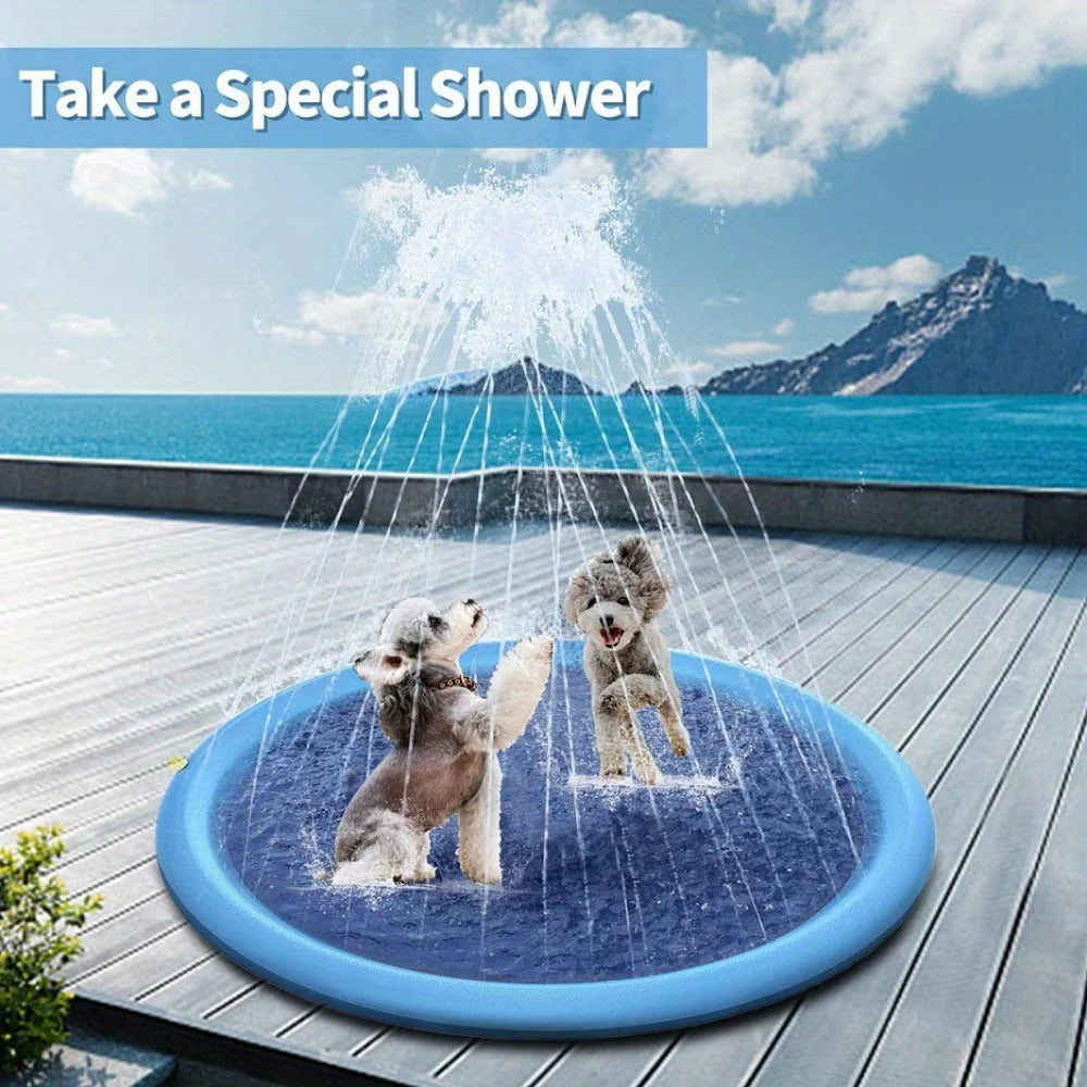 Heavy-Duty Outdoor Pet Bathing Basin with Spray Function – Non-Slip Dog Water Play Mat for Summer Cooling and Bathing