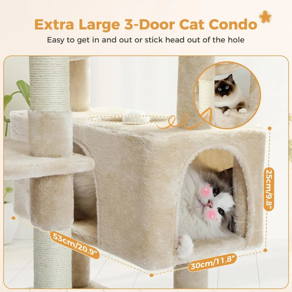 Large Cat Tree Tower with Dual Condos & Scratching Posts – for Large Cats