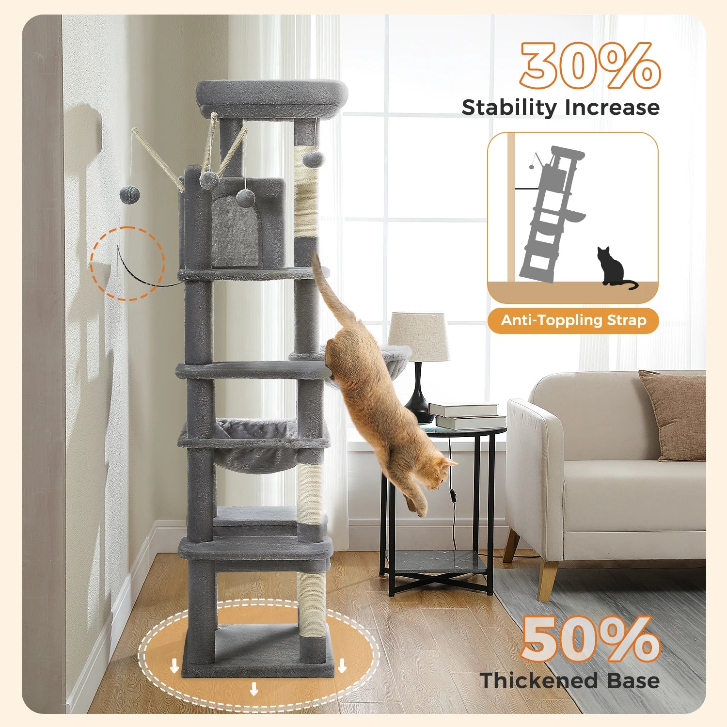 Large Multi-Level Cat Tree Tower – Tall Plush Indoor Cat Condo with Scratching Posts, Perches, Caves & Boards