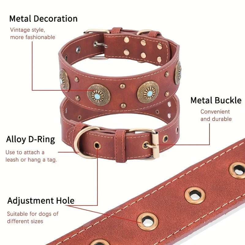 CP640 Heavy Duty Leather Dog Collar – Handcrafted Luxury Pet Collar with Adjustable Buckle