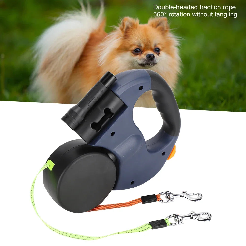 Dual Head Retractable Pet Leash with LED Light – Extendable Dog and Cat Walking Lead