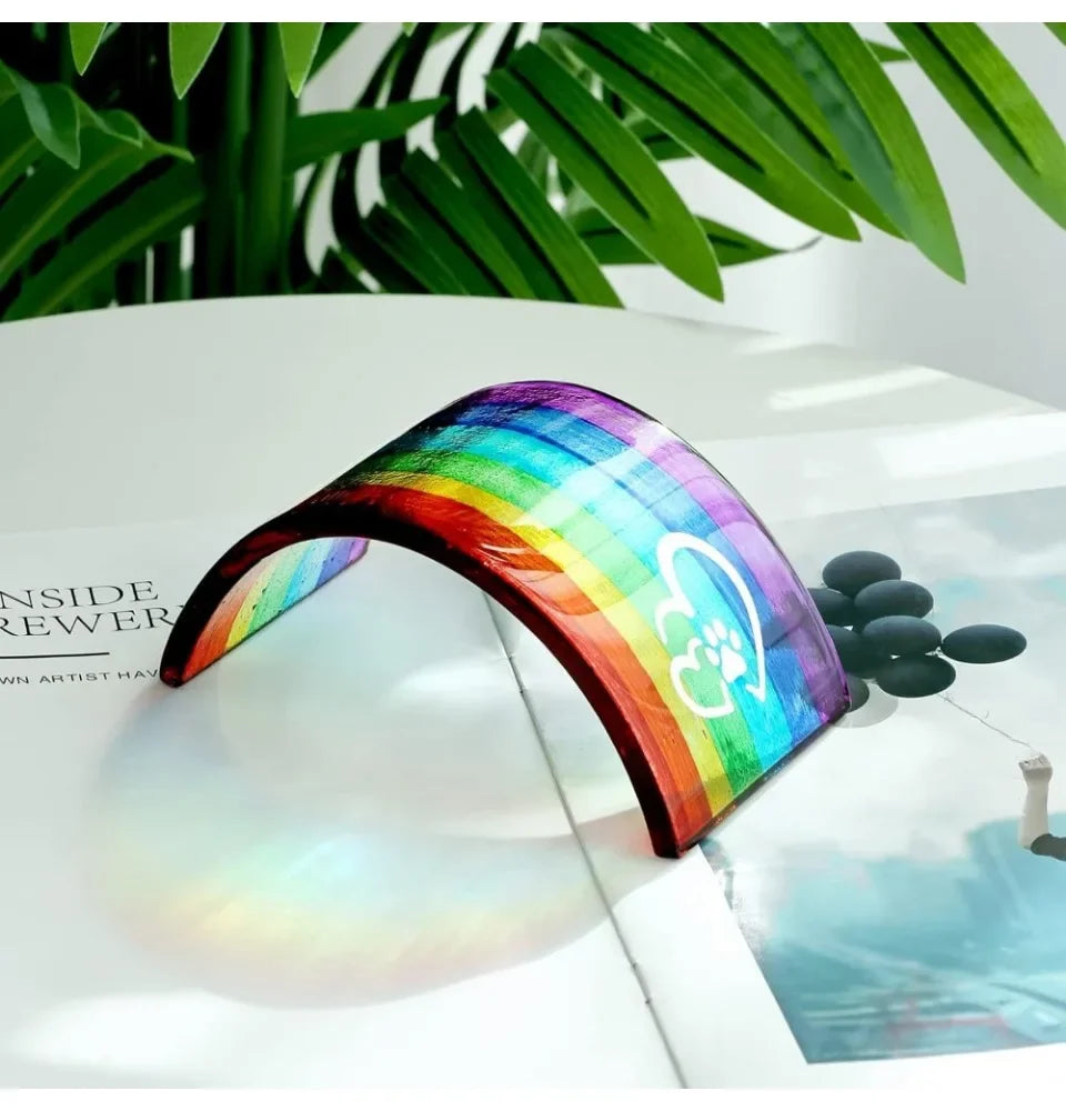 Rainbow Bridge Fused Glass Memorial Gift – 3D Colorful Bridge with Sympathy Card for Pet Loss (Dog, Cat, Guinea Pig)