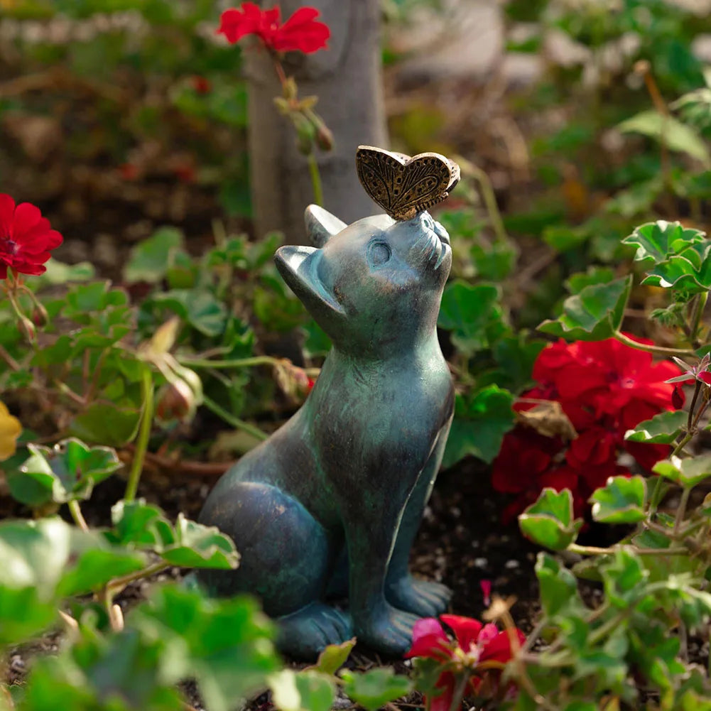 Cat Memorial Figurine – Pet Loss Sympathy Gift, Cat & Butterfly Curiosity Garden Statue, Fairy Art Yard Décor