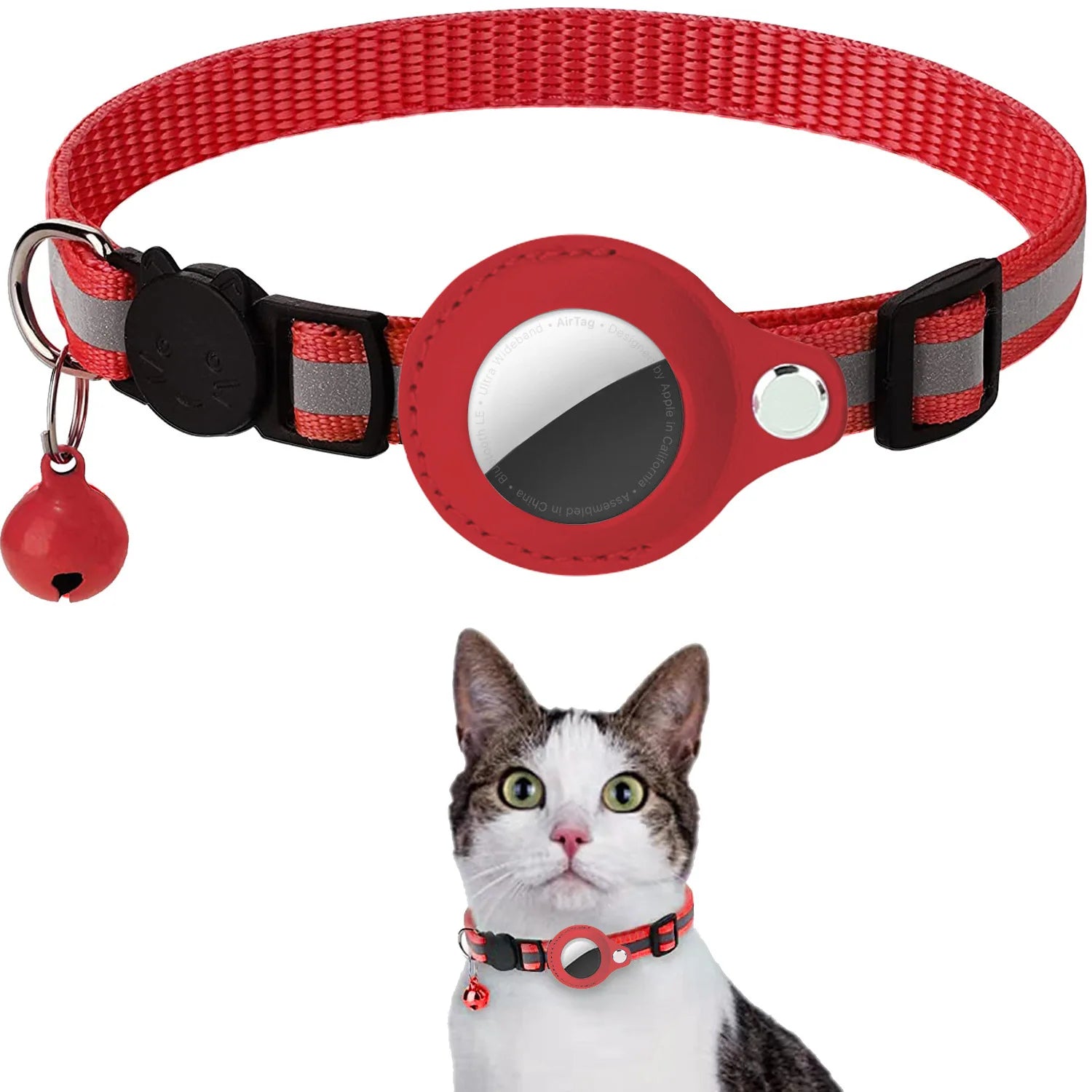 Cat AirTag Holder Collar – Breakaway Adjustable Kitten Collar with Reflective Strips, Waterproof Bell & AirTag Case