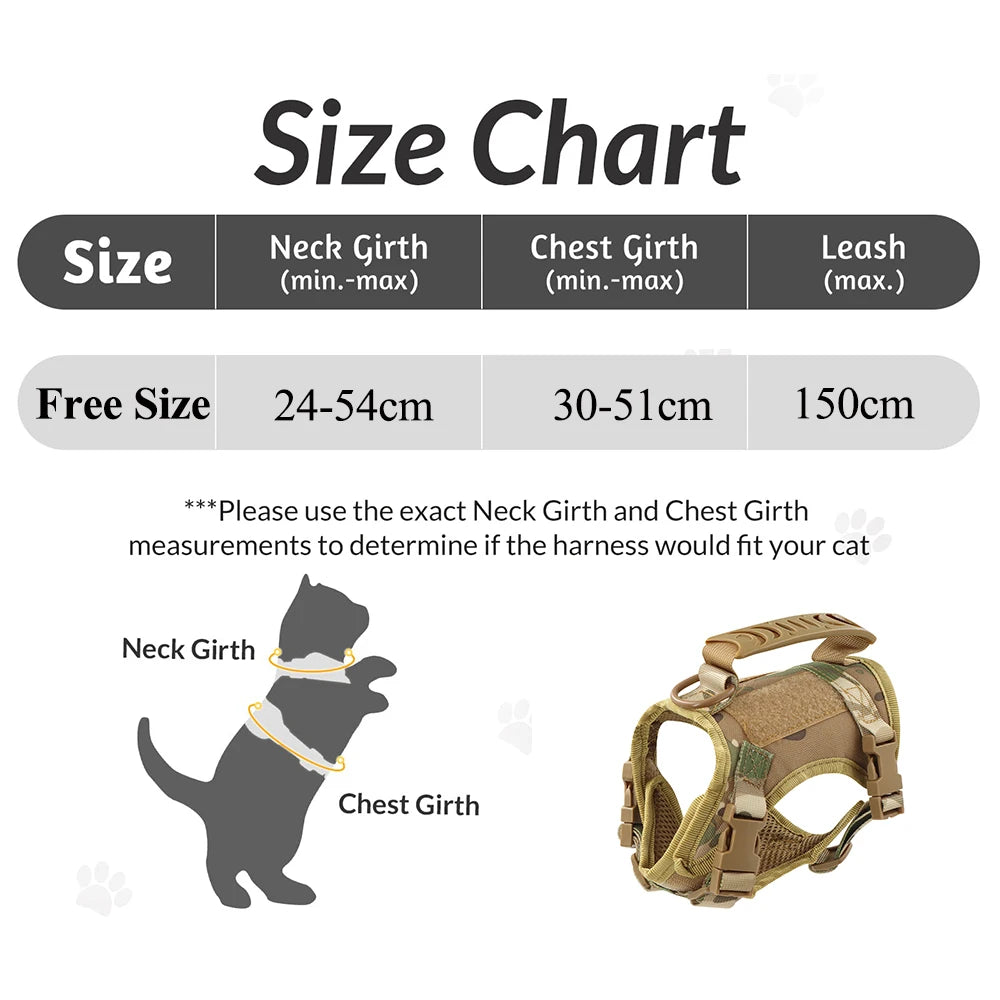 Tactical Cat Harness and Leash Set – Adjustable Vest with 9 Patches for Small Dogs and Cats