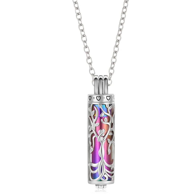 Tree of Life Cylinder Cremation Necklace – Memorial Ash Pendant for Men & Women