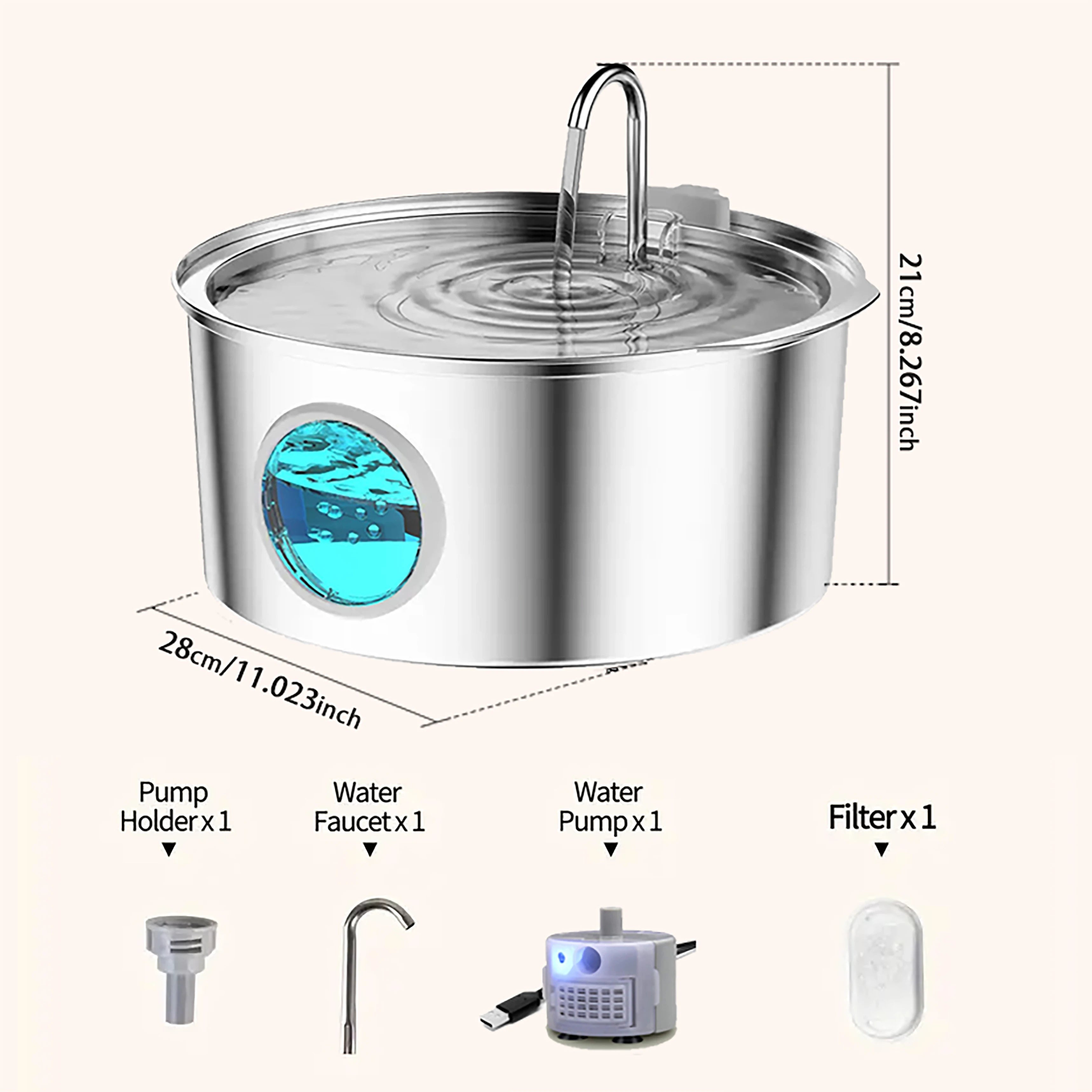 7L Stainless Steel Cat Water Fountain – Ultra-Quiet Automatic Pet Drinking Dispenser with Filter for Cats & Dogs