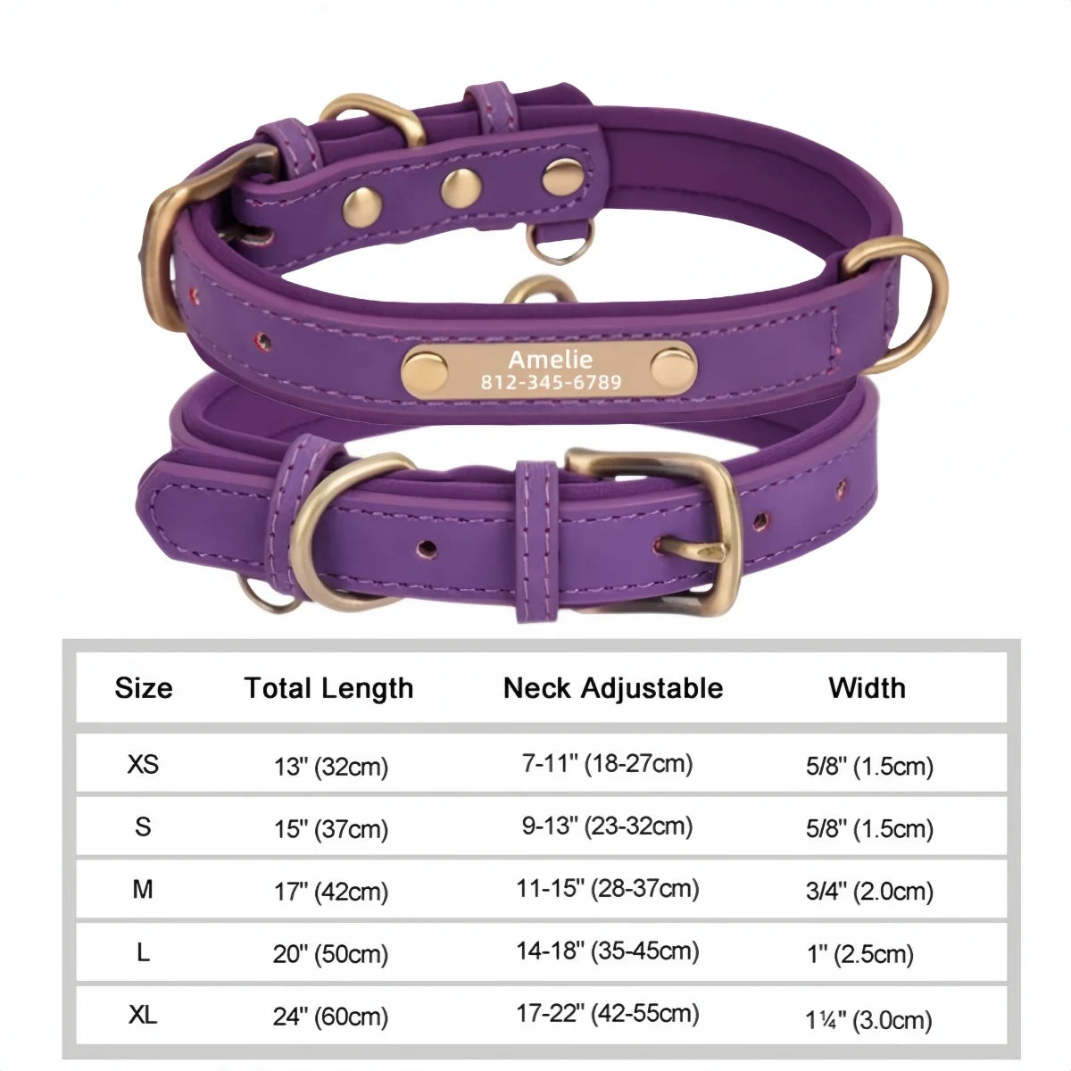 ersonalized Leather Dog Collar with Engraved ID Nameplate – Soft Padded Custom Collar for Small, Medium & Large Dogs