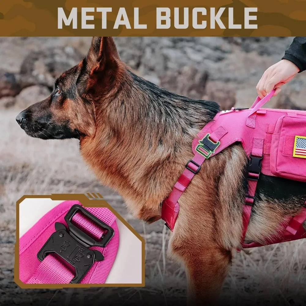 π Pink Tactical Dog Harness Set β No-Pull Military-Grade Gear for Large Dogs