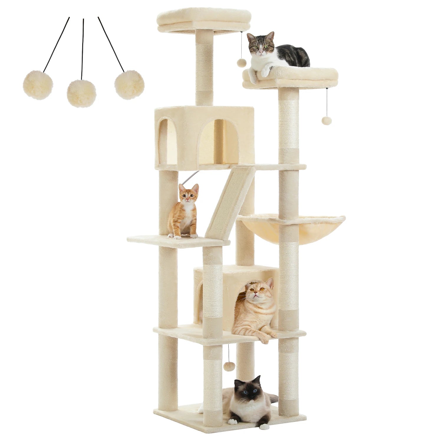 Large Multi-Level Cat Tree Tower – Tall Plush Indoor Cat Condo with Scratching Posts, Perches, Caves & Boards