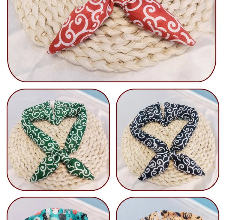 Japanese Farmhouse Style Dog Bandana – Soft Cotton Pet Scarf with Bow Accent for Akita, Shiba & More