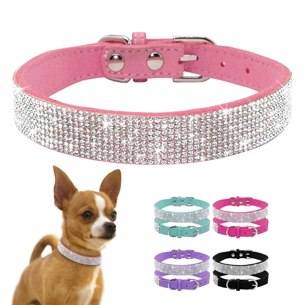 Crystal Glitter Rhinestone Dog Collar – Sparkling Pet Collar with Zinc Alloy Buckle for Small & Medium Dogs and Cats