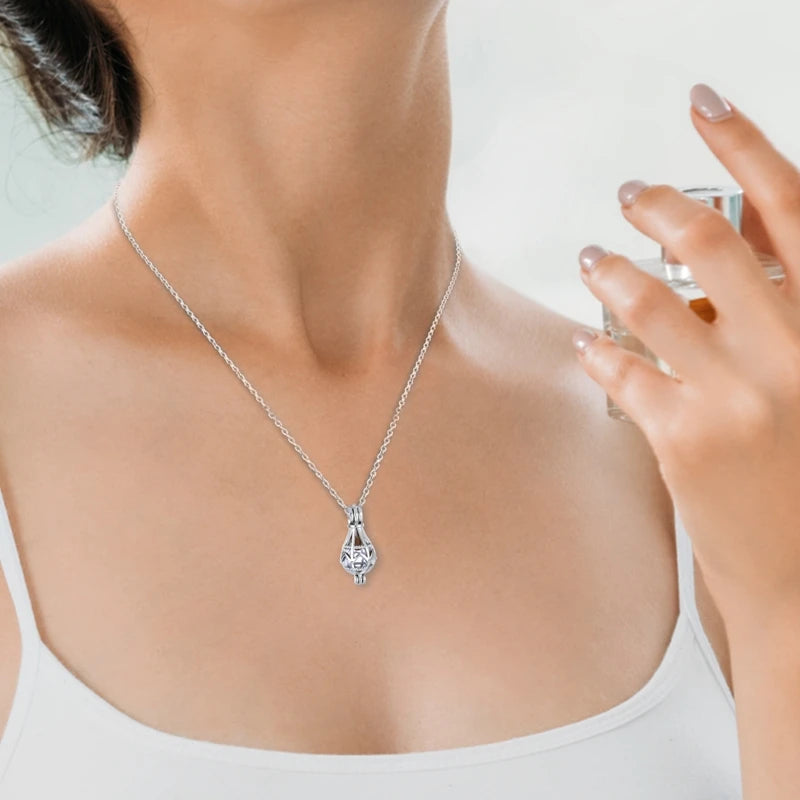 Hollow Teardrop Keepsake Urn Necklace for Ashes – Openwork Memorial Locket Pendant