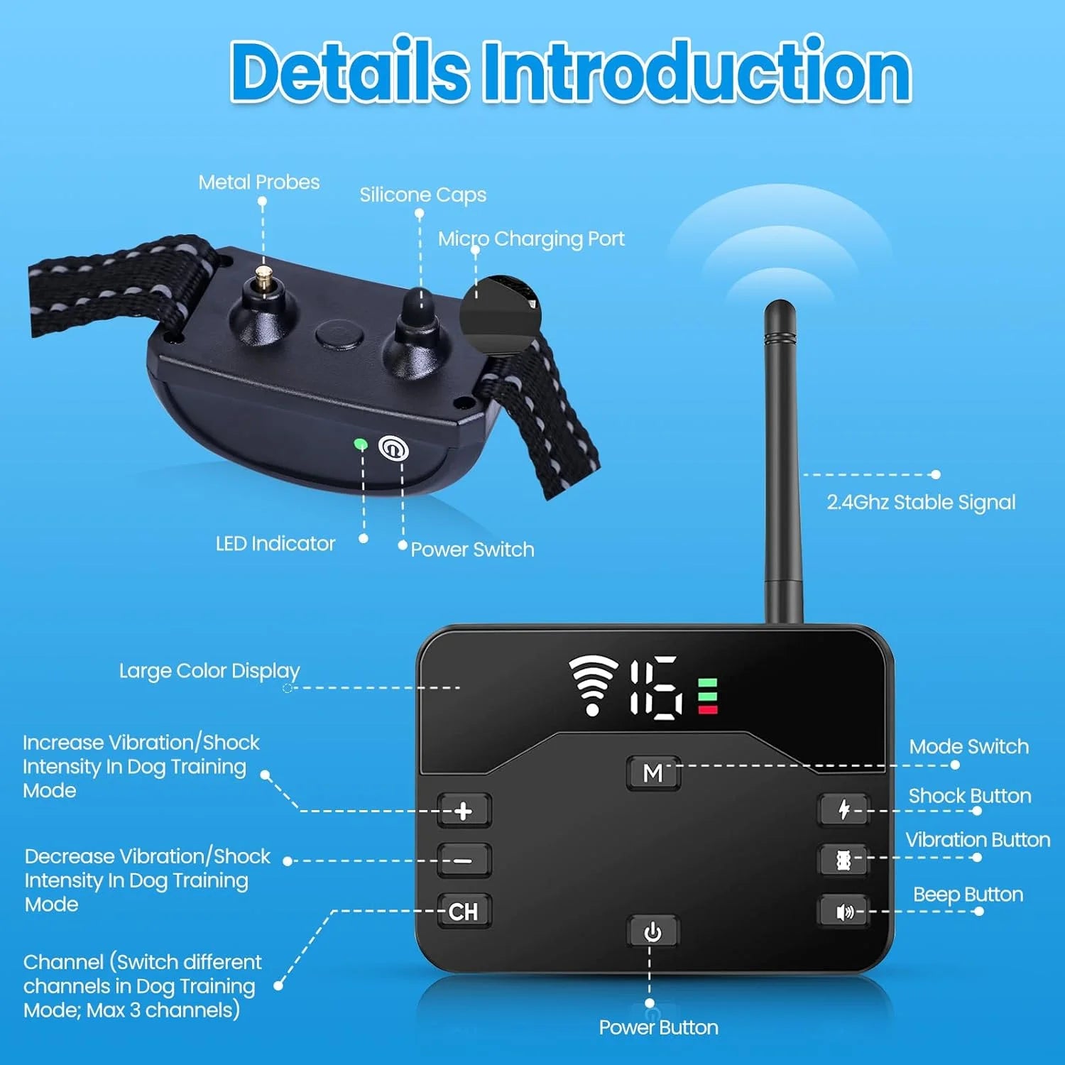 Wireless Dog Fence System with Remote – 2-in-1 Electric Pet Containment & Shock Training Collars for 2 Dogs | Adjustable Range