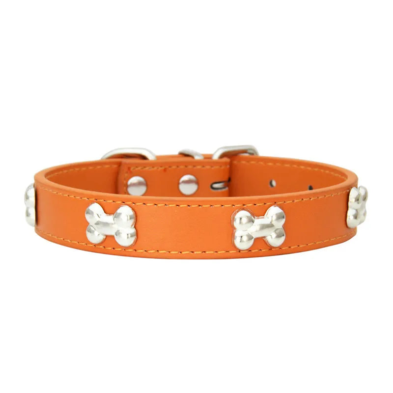 Bone Design Leather Pet Collar – Durable & Stylish Collar for Small and Large Dogs or Cats