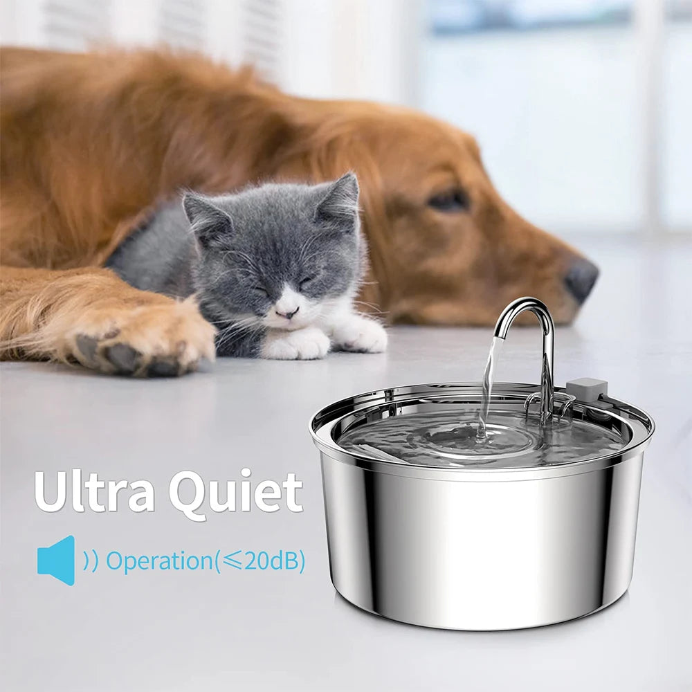 Stainless Steel Automatic Pet Water Fountain – USB Quiet Cat & Dog Drinking Bowl with Filter
