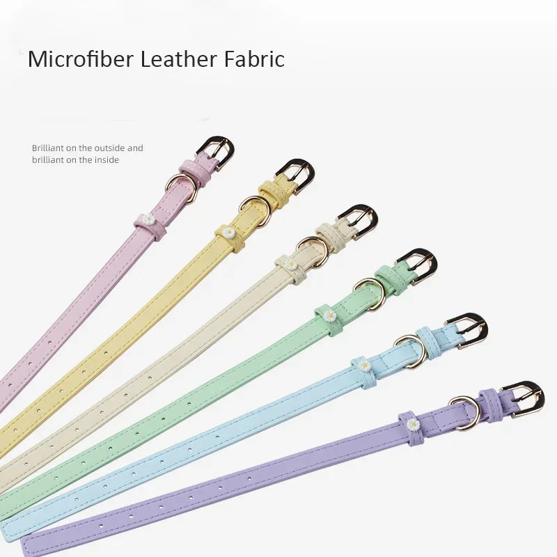 PU Leather Dog Collar with Daisy Decoration – Comfortable Pet Collar for Small Dogs and Cats