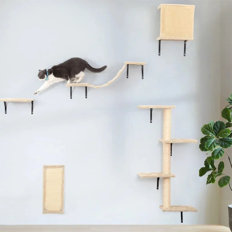 Cat Wall Shelves and Perches Set – Modern Wall-Mounted Cat Tree Tower for Indoor Adult Cats