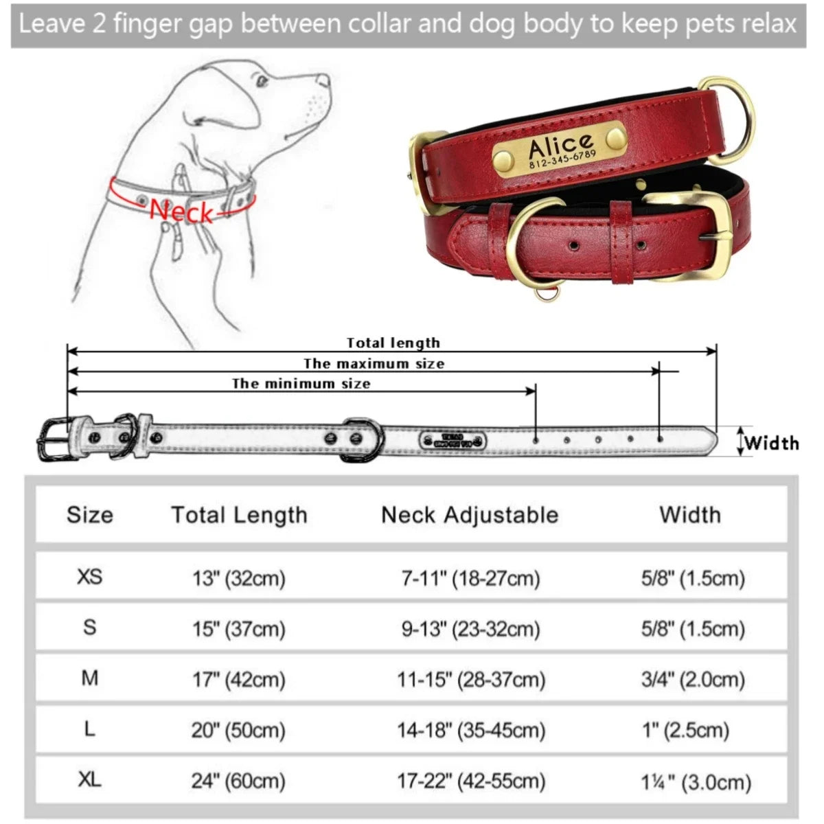 ersonalized Leather Dog Collar with Engraved ID Nameplate – Soft Padded Custom Collar for Small, Medium & Large Dogs