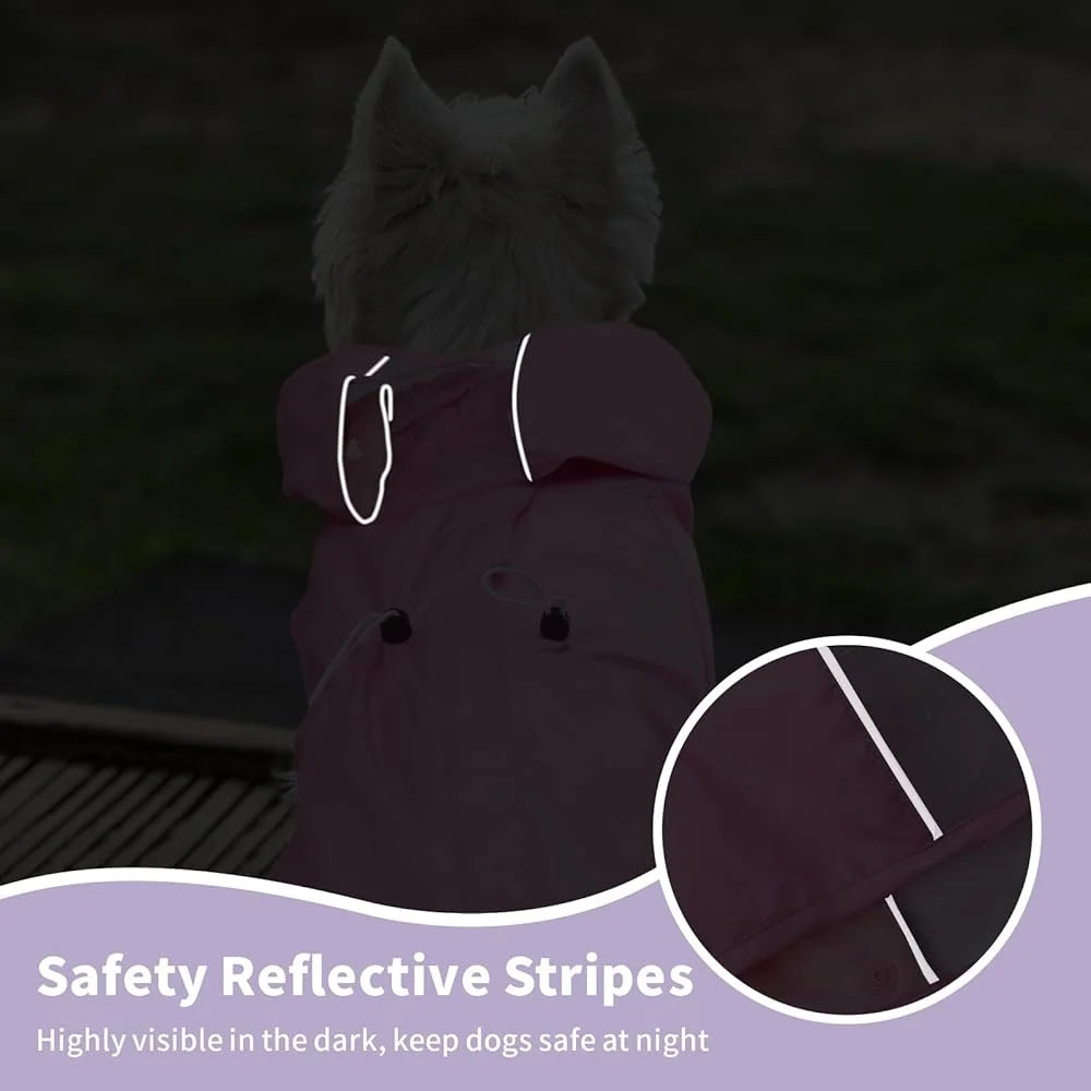 Waterproof 4-Leg Pet Rain Jacket with Leash Hole – Reflective Lightweight Dog Coat for Medium Dogs