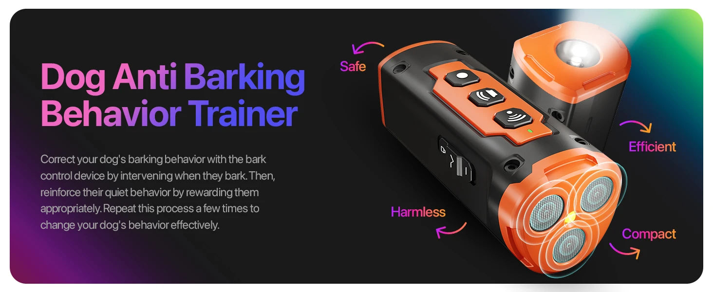 Ultrasonic Dog Repeller & Training Device – Rechargeable Anti-Bark Deterrent with LED Flashlight